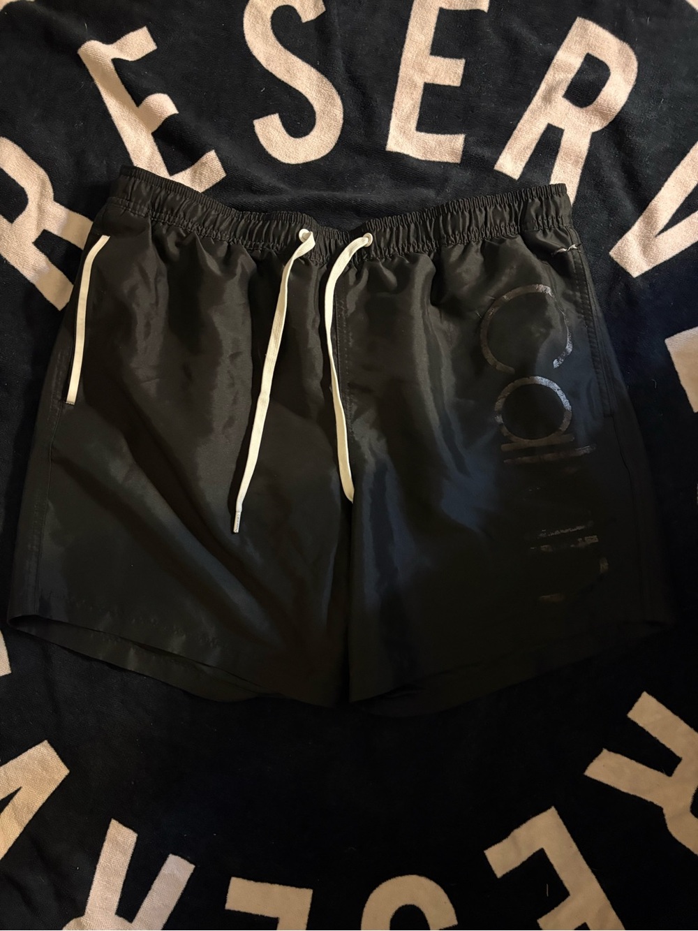 Black Men's Swim Shorts with White Drawstring